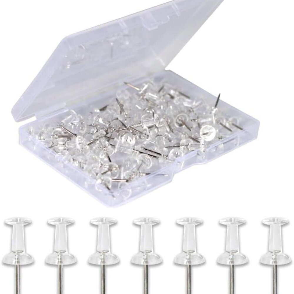 120-Pack Push Pins for Bulletin Board, Thumb Tacks with Clear Plastic Tip and St